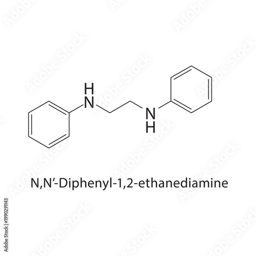 N,N’-Diphenyl-1,2-ethanediamine skeletal structure. diamine compound schematic illustration. Simple diagram, chemical formula.