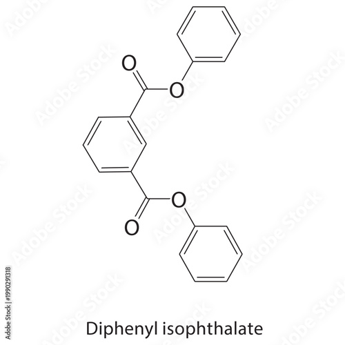 Diphenyl isophthalate skeletal structure. ester compound schematic illustration. Simple diagram, chemical formula.