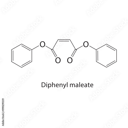 Diphenyl maleate skeletal structure. ester compound schematic illustration. Simple diagram, chemical formula.