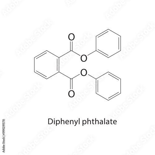 Diphenyl phthalate skeletal structure. ester compound schematic illustration. Simple diagram, chemical formula.