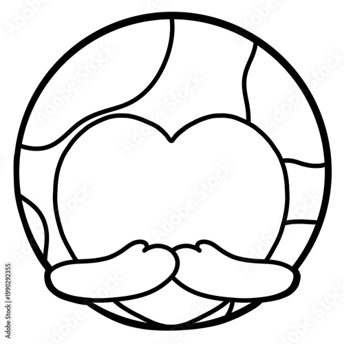Cute outline earth hug heart clipart png