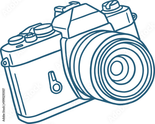 A drawing of a camera with a lens