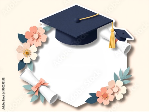 Tactile Handmade Graduation Card with Cap, Diploma, Tassel and Flowers