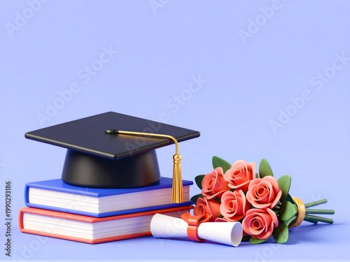 Cartoon Elegant Graduation Card with Cap and Books