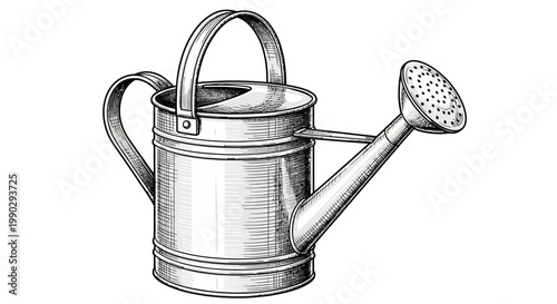 Vintage Watering Can Illustration A Timeless Garden Essential for Cultivating Blooms and Greenery