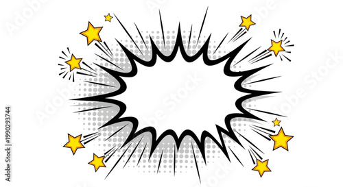 Explosion bubble with stars, pop art comic book style speech bubble for text and design elements