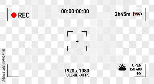 Modern Digital Camera Recording Viewfinder Interface with Red REC Indicator and Detailed Video Capture Information Display
