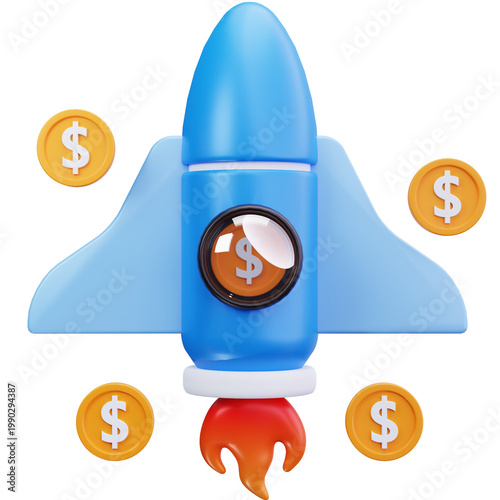 Startup Rocket Business Growth 3D Illustrations