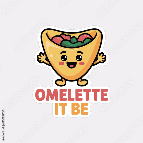 Cartoon omelette character, omelette sticker, breakfast food illustration, omelette it be