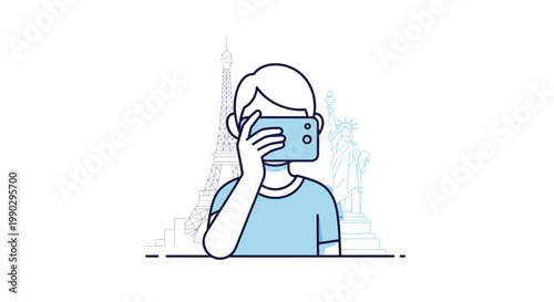 Illustration of a man wearing a face mask with a cityscape background and a concerned expression.