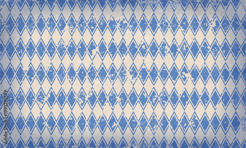 Blue diamond geometric background with grunge effect. Retro circus or carnival style. Vintage pattern. Vector illustration.