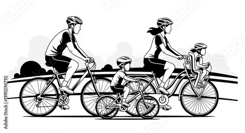 Family Cycling Together - A Wholesome Outing on Tandem Bikes.