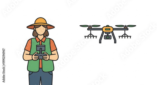 Farmer operating drone for precision agriculture and crop monitoring.