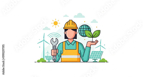 Female Engineer Promoting Green Energy Solutions and Sustainable Practices.