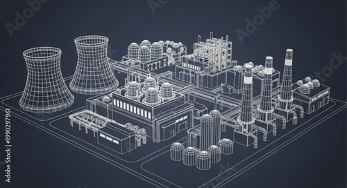 Industrial complex blueprint schematic drawing.