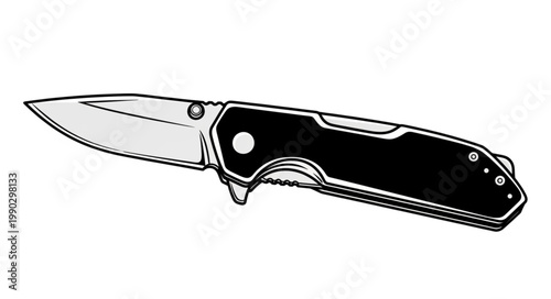 Folding Pocket Knife with Black Handle and Silver Blade.