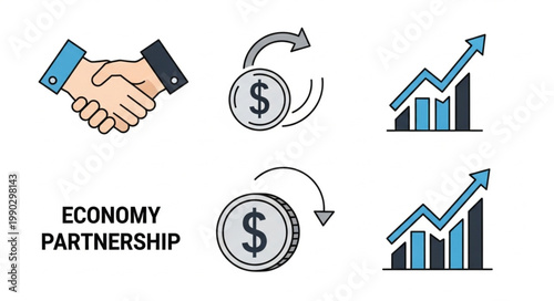 Business Partnership and Economic Growth Icons.