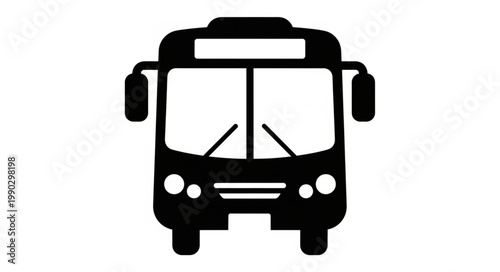 Front View of a Black and White Bus Icon Illustration.