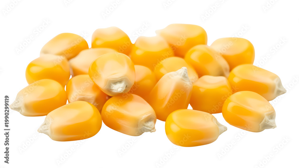 Fototapeta premium Golden Popcorn Kernels Heap Isolated On White Background