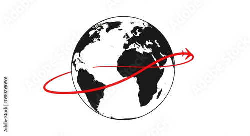 Global Circulation - Earth with Red Arrow Illustrating Worldwide Movement.