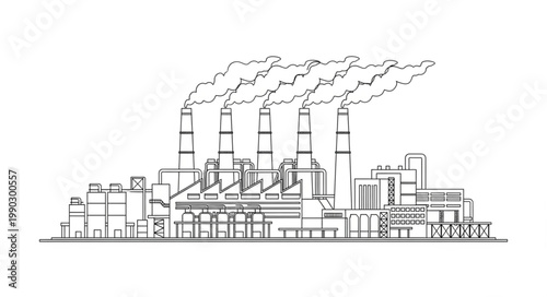 Industrial Factory with Smoke Plumes Illustration.