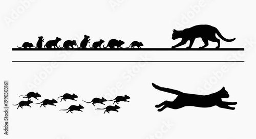 Cat and Mice Chase Silhouette