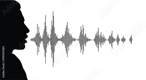 Sound wave with human head silhouette, audio voice frequency