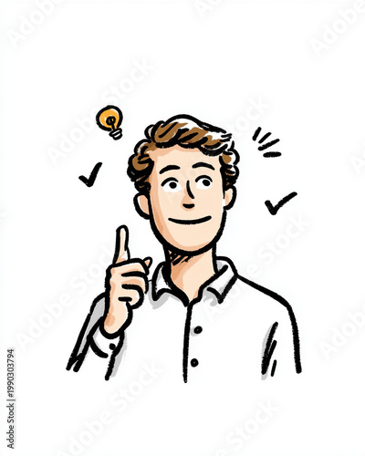 Lightbulb Idea: A man's eureka moment is captured in a sketch-style illustration. A lightbulb illuminates, symbolizing the spark of an idea.