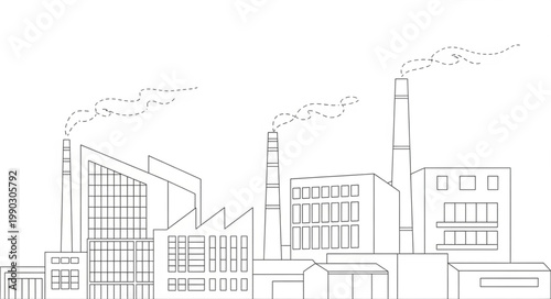 Industrial Factory Buildings with Smoke Stacks Emitting Smoke.