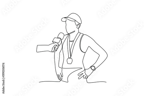 Simple continuous line draw group of journalist daily activity. Simple line, continuous line, journalist minimalist concept, all about simple line.