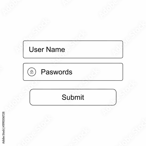 Minimal line illustration of input form UI with text fields and button for data entry