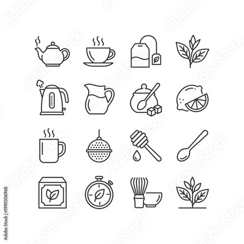 Minimal Tea and Beverage Line Icons Set