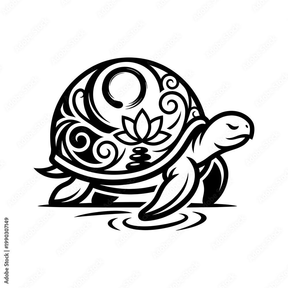 Fototapeta premium black and white turtle icon symbolizing wisdom, longevity, and peaceful progress. This minimalist vector captures the essence of mindfulness, slow living, and emotional balance. 