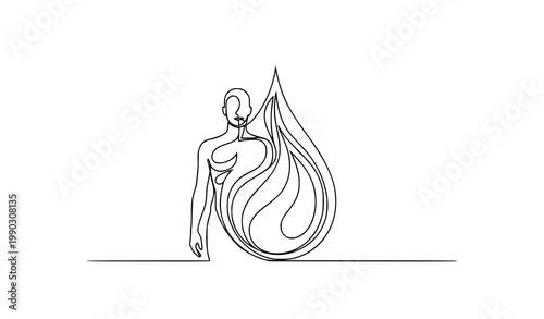 Continuous line art human and abstract blood drop representing diabetes management nutrition and disease connection concept