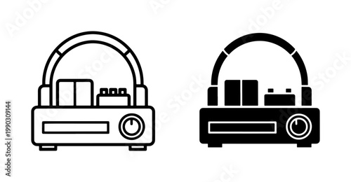 Portable Radio Receiver and Headphones Icon Set