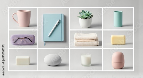 collage of various household and personal care items on white background
