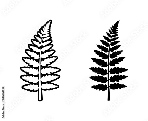 Canvas Print Black Fern Leaf Silhouette and Outline Vector Set