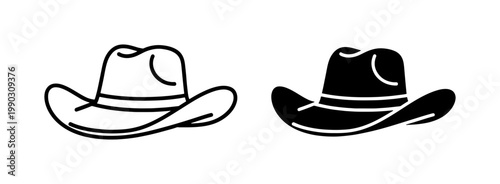 Cowboy hat outline and silhouette vector icon set