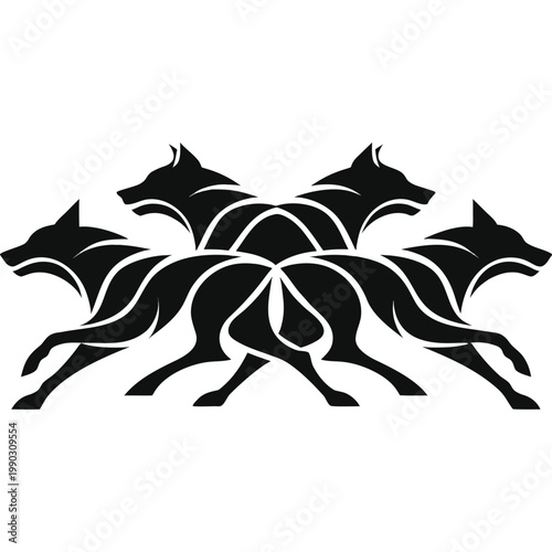 Three running wolf silhouettes logo icon