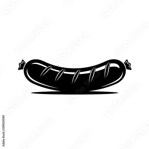 A black and white illustration of a classic plump sausage