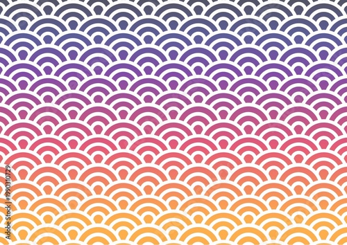 Sunset Magic Hour Background with White Seigaiha Pattern: Japanese Traditional Geometric Motif on Evening Sky Gradient