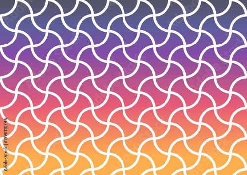 Sunset Magic Hour Background with White Symmetric Curve Pattern: Japanese Traditional Geometric Motif on Evening Sky Gradient