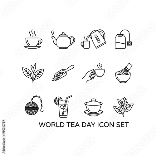 Minimal Tea and Beverage Line Icons Set vector