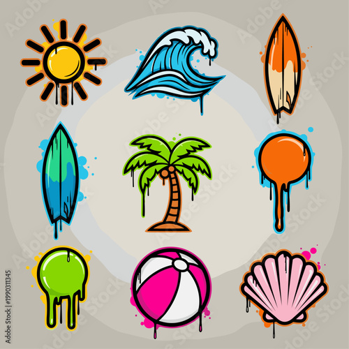 Beach icons in different colors.
