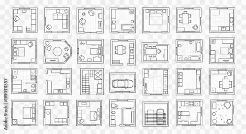 Collection of Hand Drawn Floor Plan Sketches for Interior Design Ideas.