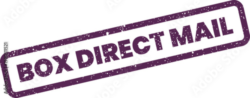 Distressed rectangular rubber stamp featuring the specific text BOX DIRECT MAIL for marketing materials and campaigns