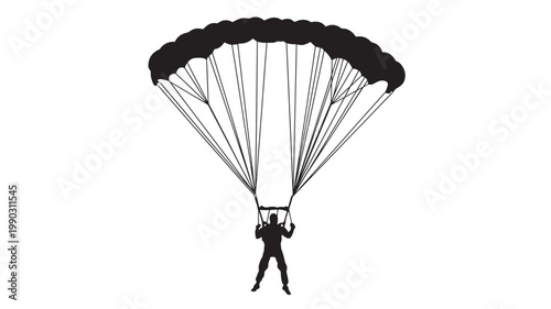 Hot air balloon parachute icon with black silhouette and radial lines for sky adventure graphic design