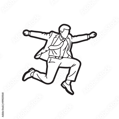 Business man jumping outline vector flat illustration design