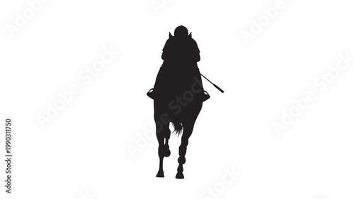 Horse silhouette holding a rider sword on a plain background for vector-style minimalist war concept