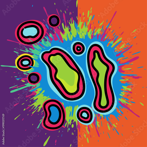 Colorful abstract shapes and splashes.